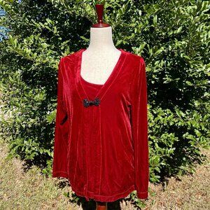 White Stag Sweater Womens Medium Red Velour Twinset Faux Tank Beaded Valentin
